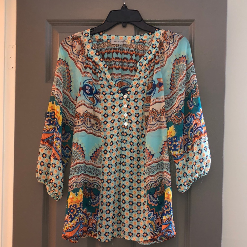 Woman Multicolored Sheer Blouse